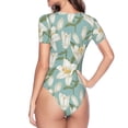 thumbnail image 4 of The Xecao Lilies Flowers Women's Crew Neck Body Suit, a short-sleeved bodysuit and basic swimsuit, both comfort and style for dating and daily life, 4 of 9
