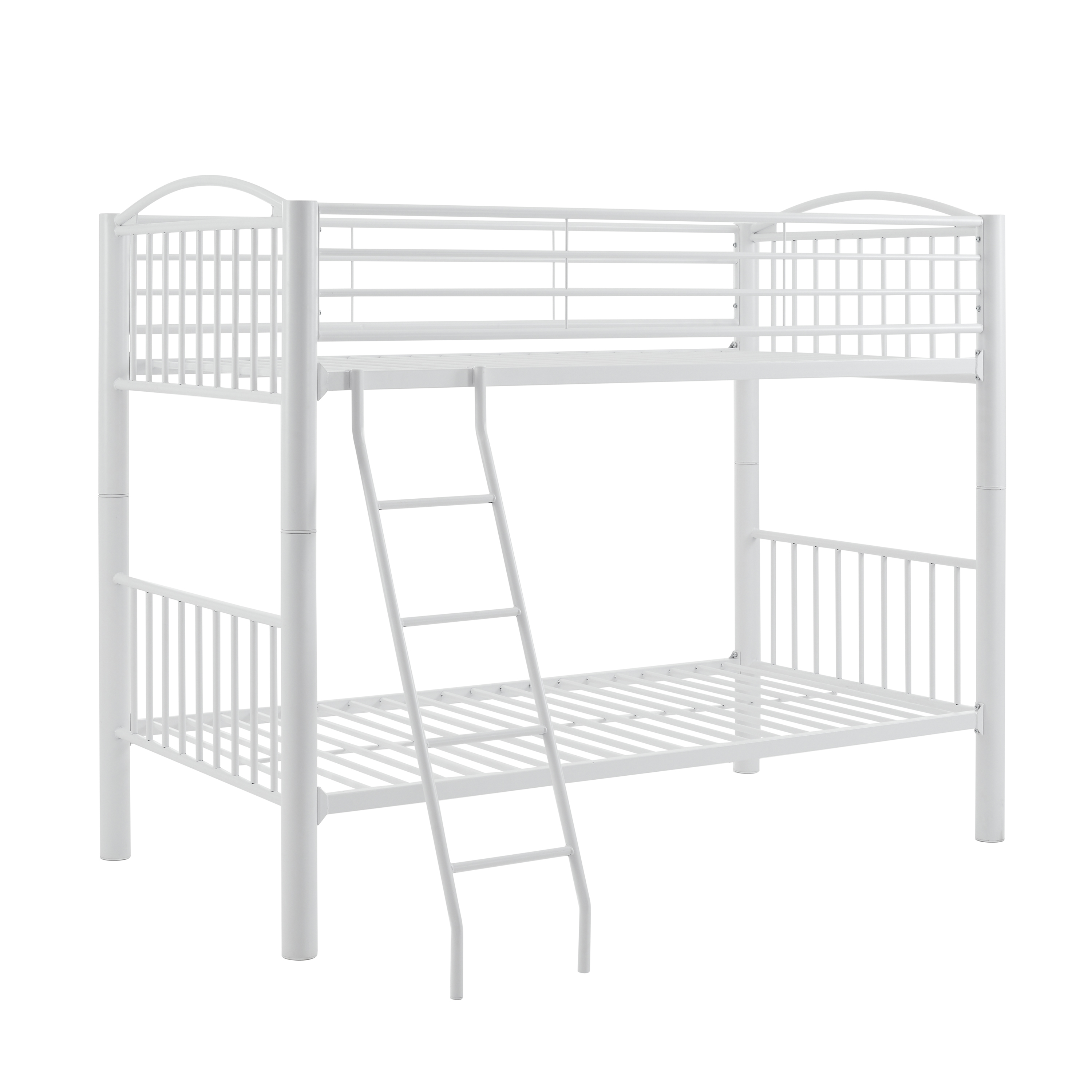 Powell Kalmia Twin Over Twin Heavy Metal Convertible Bunk Bed with Ladder, White Finish