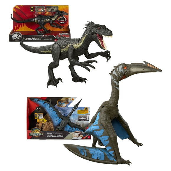Ensemble Jurassic World Renaissance – Figurine articulée ailée Quetzalcoatlus Embuscade aérienne et figurine Indoraptor Dommages ultimes