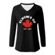 thumbnail image 3 of MHFRRA Camiseta de Manga Larga con Cuello En V y Estampado de La Bandera de Canadá para Mujer Negro, 3 of 3