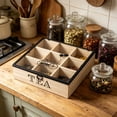 thumbnail image 4 of Wooden Tea Storage Box with Lid | Divided Compartment Organizer for Tea Bags, Snacks, Spices | Desktop Kitchen Counter Decor | Home Office Tidy-Up, 4 of 7