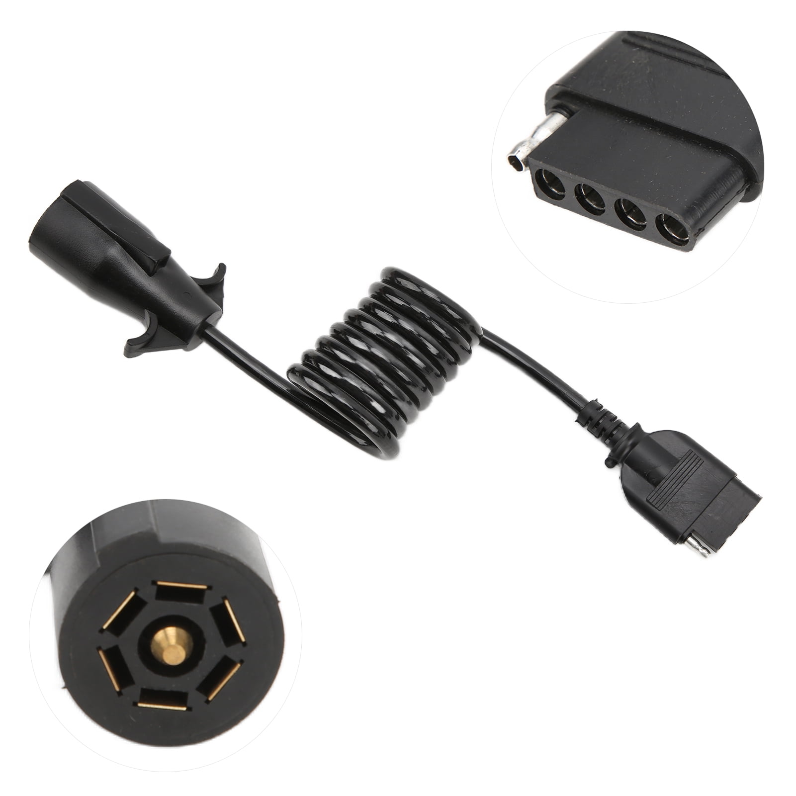 Zaqw 7 Way Round To 5 Way Pin Flat Spiral Trailer Connector Adapter