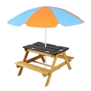 Wooden Picnic Table for Toddlers-Outdoor Kids Picnic Table with bench and Umbrella-Large Size Kids Table with Toy Race Track