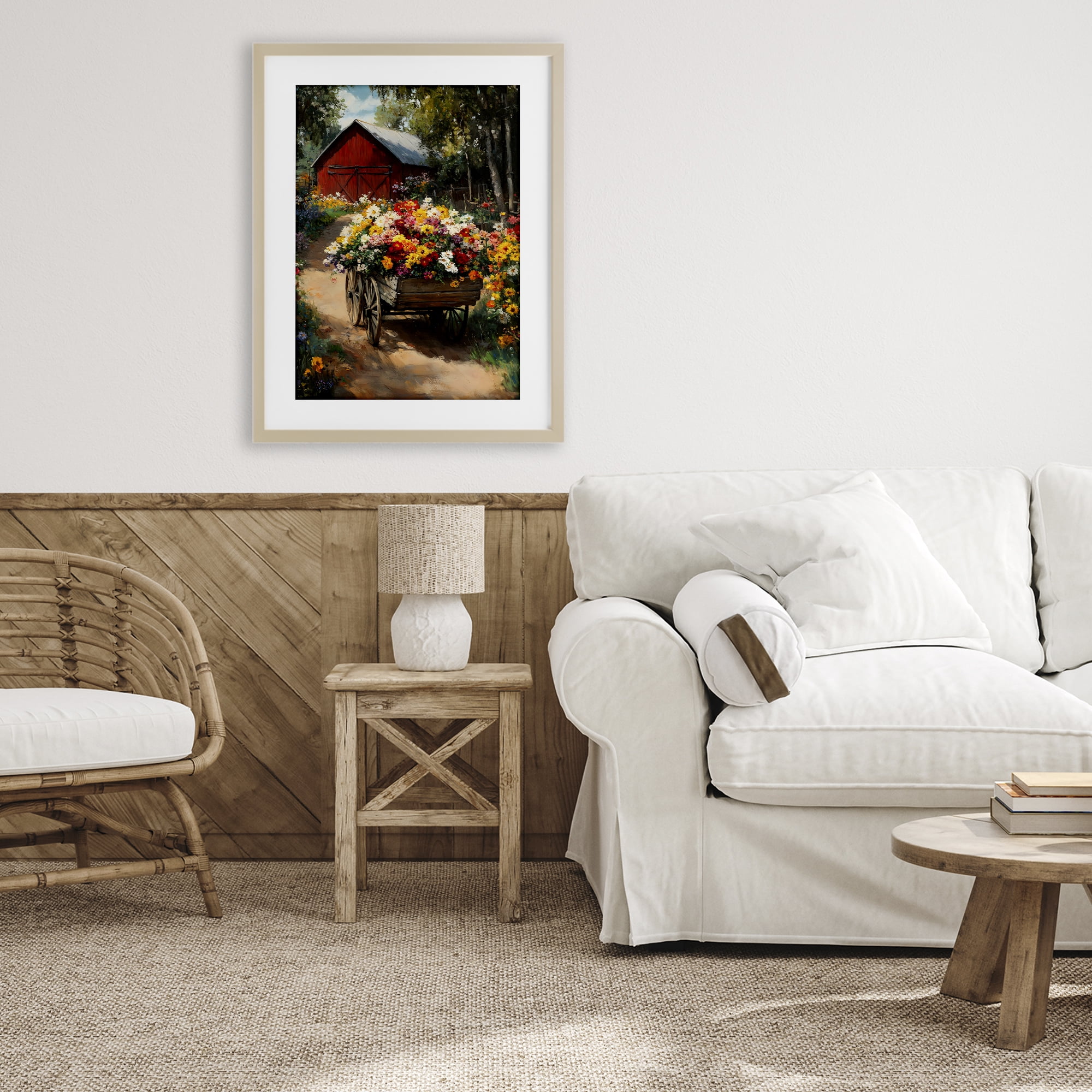 Stupell Industries Floral Wagon in Summer Garden Birch Framed Print Under Glass, design by Franklyn Gregory