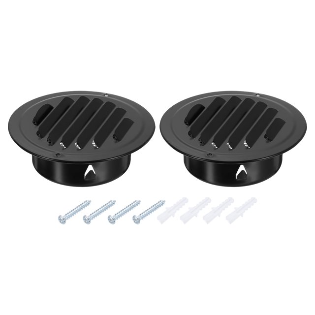 2 Pack Stainless Steel Air Vents, 3.9 Inch Louvered Grille Cover, Black