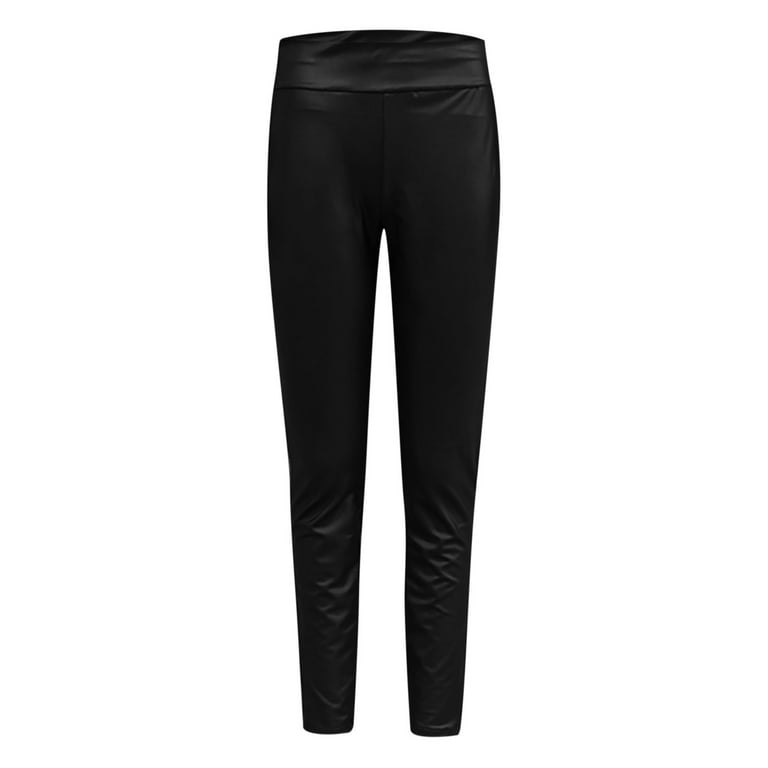 Jalioing Womens Leather Pants High Rise Solid Color Stretchy Skinny Petite  Leg Casual Long Leggings (XX-Large, Black)