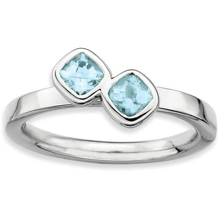 Stackable Expressions Double Cushion-Cut Aquamarine Sterling Silver Ring