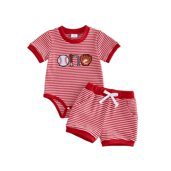 BemeyourBBs Baby Boys Girls Football Birthday Outfits 1st Years Old Birthday Clothes Short Sleeve Soccer Embroidery Striped Romper Top with Pockets Shorts 2Pcs Set Infant Baby Boy Girl Summer Clothes