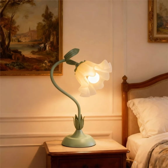 Floral Table Lamp with Adjustable Gooseneck, 3 Color Temperatures Bedside Lamp, E26 Base for Bedroom