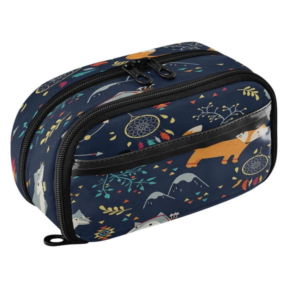 Large Pencil Pen Case Capacity PVC Pencil Pouch Makeup Bag for Women Man, Triba-foxPrinted