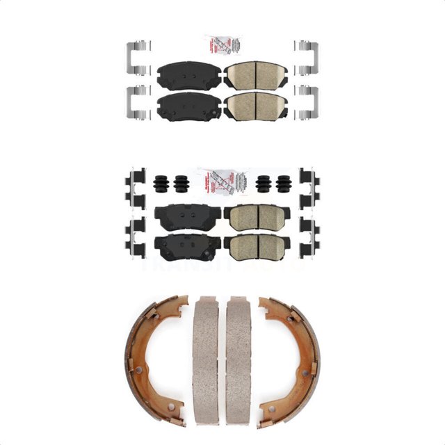 Transit Auto Front Rear Ceramic Disc Brake Pads and Parking Shoes Kit for Car Hyundai Azera KNN-100661