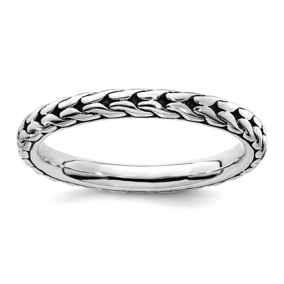 2.5mm 925 Sterling Silver Polished Patterned Oxidized Stackable Antiqued Ring Size 5 Stackable Ring for Women