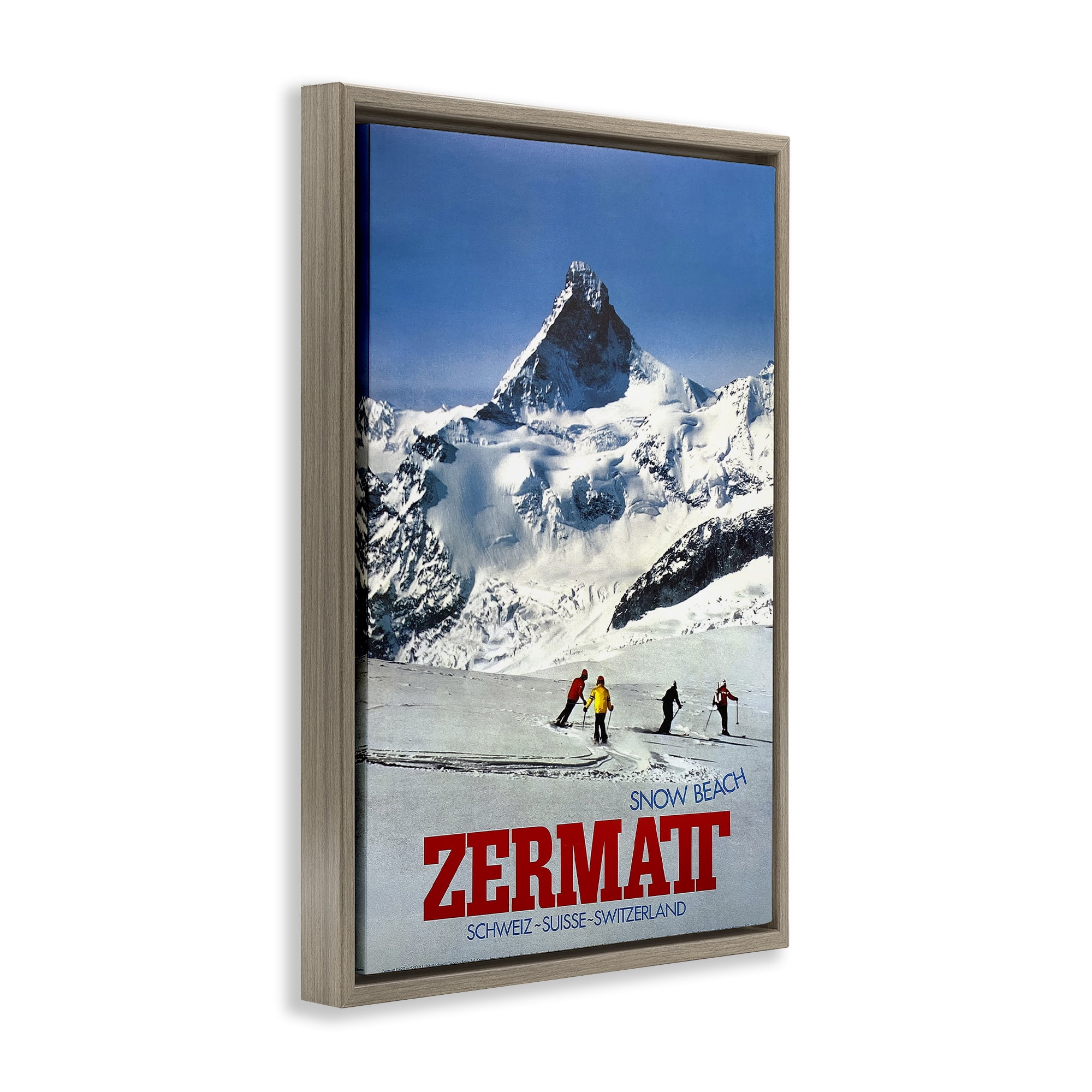 Stupell Industries Zermatt Snow Beach Brown Framed Floater Canvas Wall Art, design by Vintage Posters