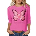 thumbnail image 1 of Fgnfyis T-Shirts pour Femmes Sensibilisation au Cancer Hauts Décontractés Col Rond Manches Trois Quarts Design Imprimé pour Quotidien Printemps Été Automne Célébrations Hauts pour Femmes Rose P, 1 of 4