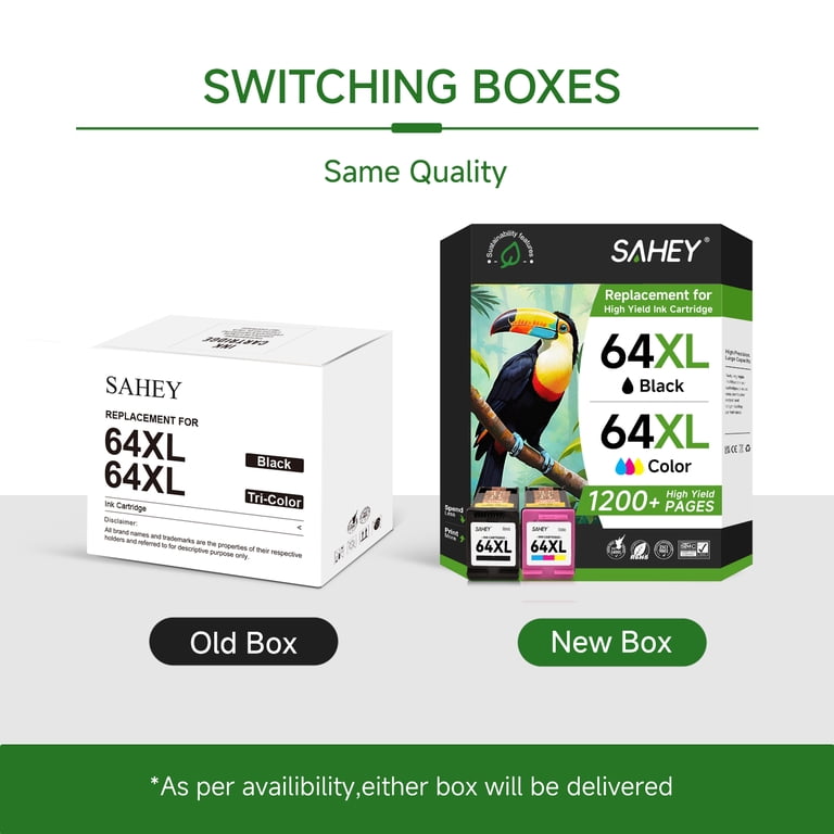 Sahey Ink Compatible for HP 64XL Black and Tri-Color Cartridge