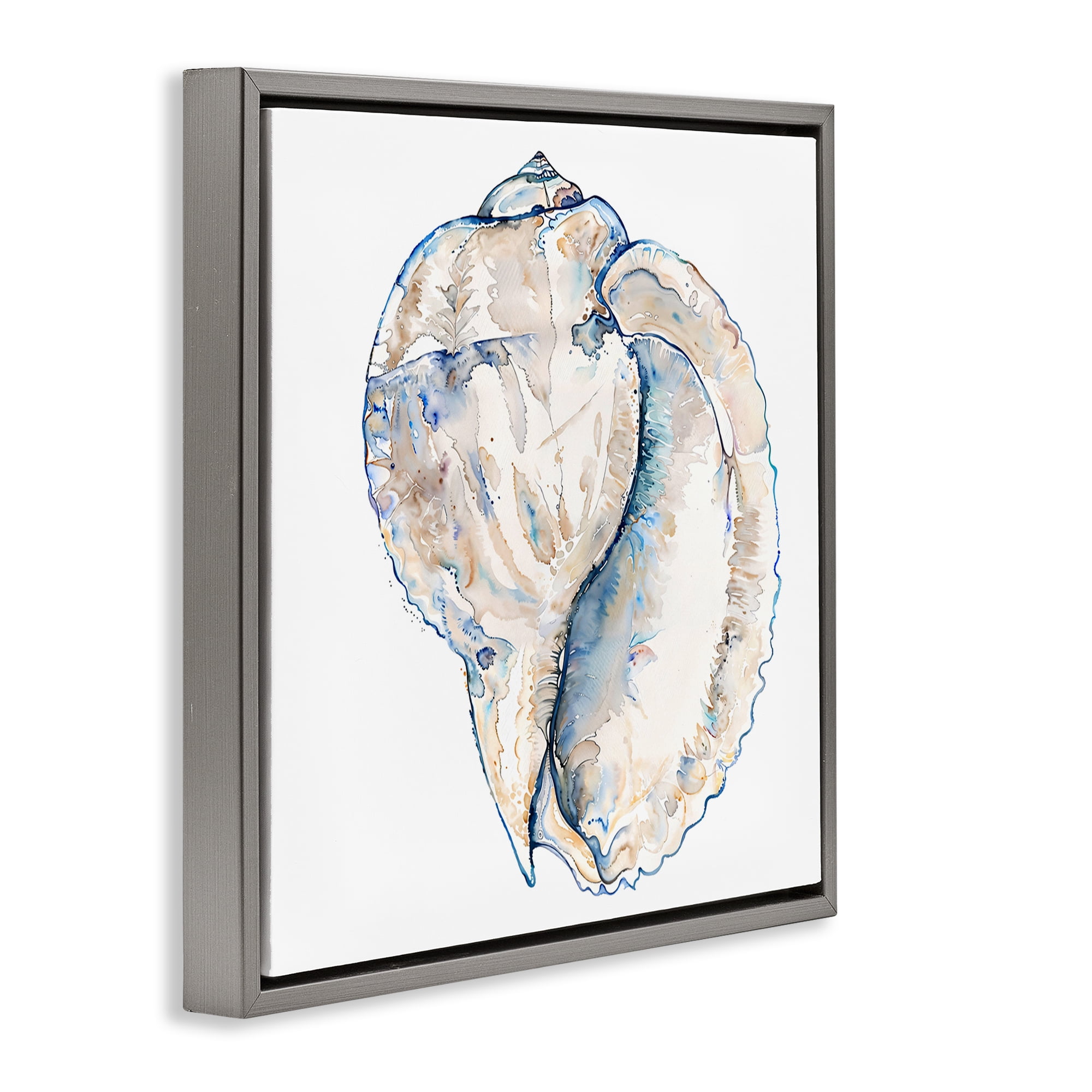 Stupell Industries Conch Shell on White Coastal Painting Gray Floater Framed Canvas Art Print Wall Art, 18 x 18