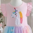 thumbnail image 3 of Girls Cartoon Rainbow Tutu Dress Short Sleeve Birthday Princess Outfit for 2-7Y, 3 of 6