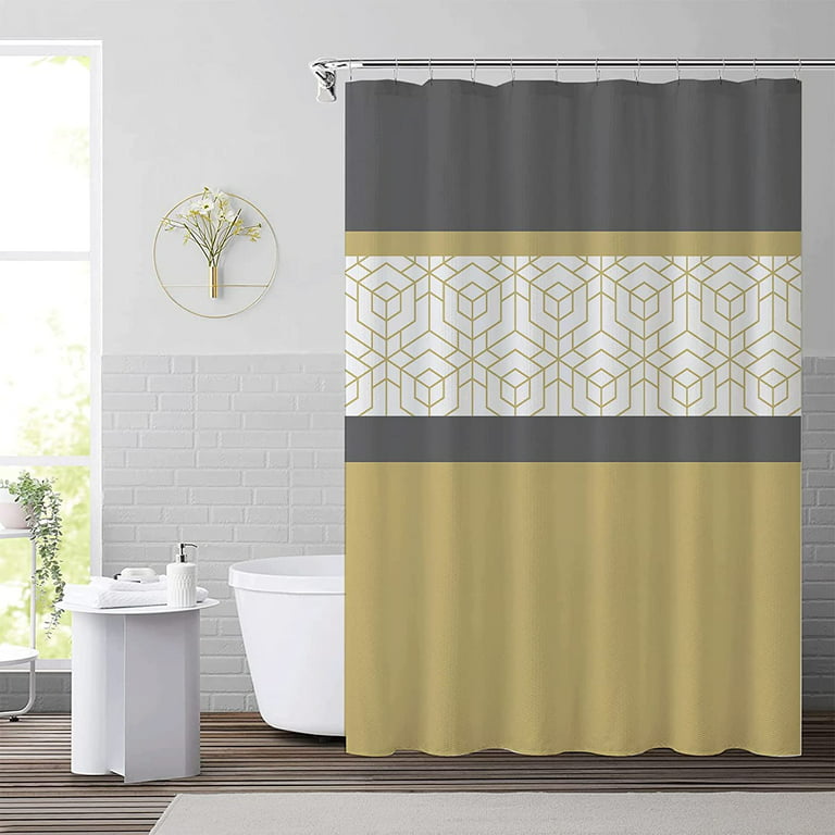 Yellow Grey Geometric Shower Curtain Modern Farmhouse Shower
