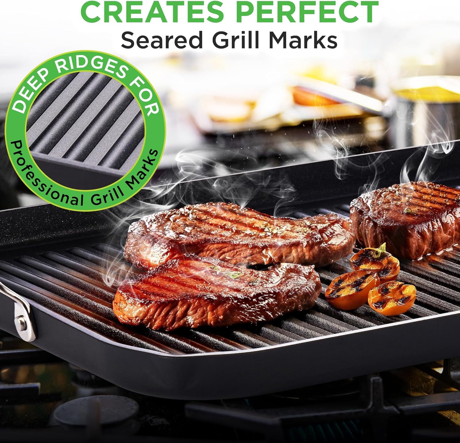 Nonstick Stove Top Grill Pan Need two Burners 20" & 13" Hard-Anodized Non stick Grill & Griddle Pan - Kitchen Cookware ,High Ridges, Strong Riveted Handles, Cool Touch Handles