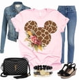 thumbnail image 3 of Women Teen Giraffe Mickey Ears with Flowers Shirt Floral Animal Print Character T-Shirt (Light Pink-3X-Large), 3 of 7