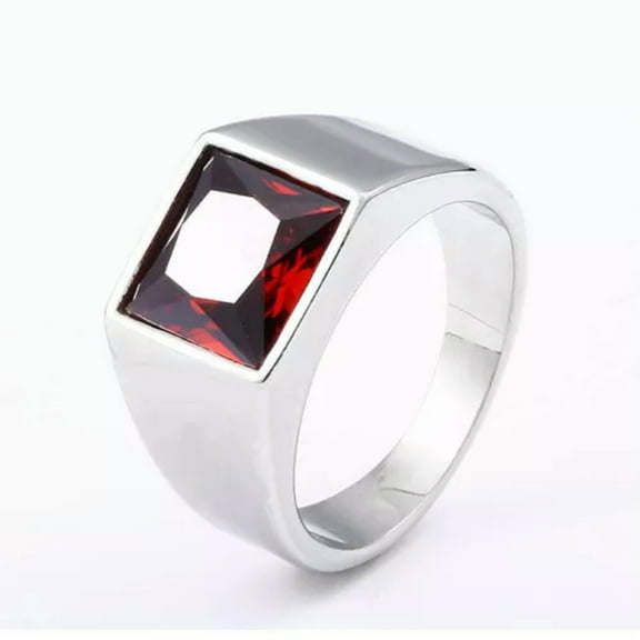 K-KED Retro Red CZ Wedding Ring Stainless Steel Men's Women's Ring Polished Silver-8