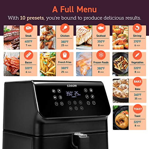 COSORI 12-in-1 Air Fryer with Cookbook(100 Recipes) XL 5.8QT 1700-Watt Air  Fryer Oven (Black)-New, 12.65 in 