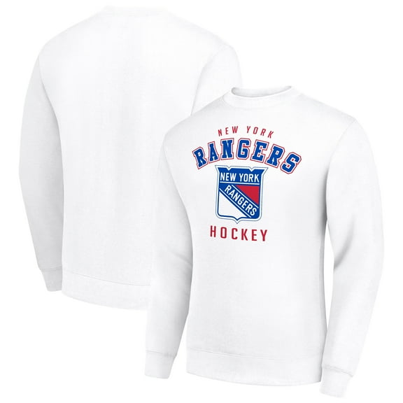 Men's Starter  White New York Rangers Team Logo Fleece Pullover Sweatshirt
