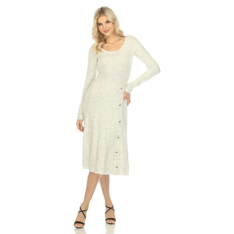 White Mark Women's Crew Neck Fit and Flare Sweater Midi Dress - Beige White Mark Women's Crew Neck Fit and Flare Sweater Midi Dress - Beige