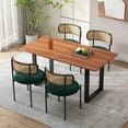 thumbnail image 3 of Noble House Set of 4 Velvet Dining Chairs with PE Rattan Backrest, Sturdy Metal Legs,Green+Natural, 3 of 9