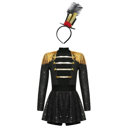 Ocealan Girls Ringmaster Dance Jumpsuits Sequins Long Sleeve Tassel Jumpsuits Black-B 10