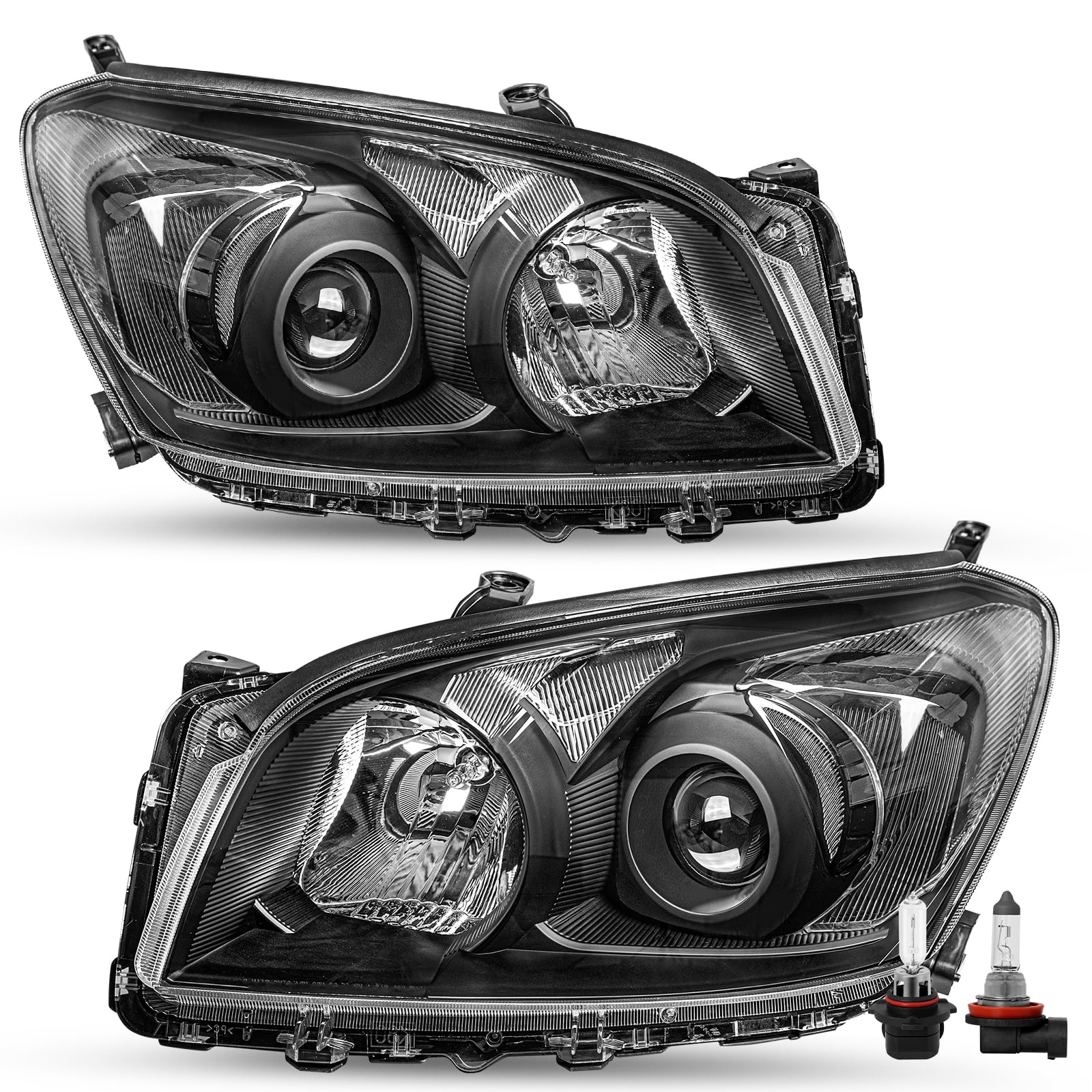 For 2009-2012 Toyota RAV4 RAV-4 Black Headlights Clear Corner Headlamps LH&RH