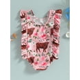 thumbnail image 4 of Bagilaanoe Newborn Baby Girl One-Piece Swimsuit Floral Print Sleeveless Swimwear 1T 2T 3T 4T 5T Kid Ruffle Bathing Suit, 4 of 8