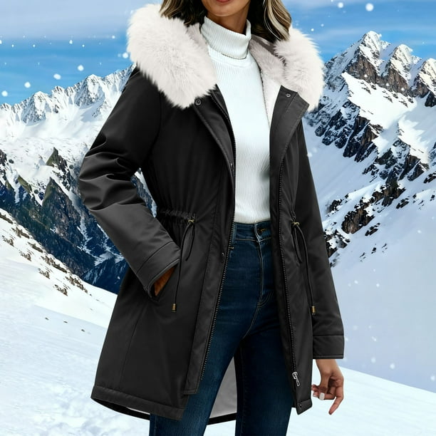 AUNVITO Women's Winter Parka Fleece Lined Hooded Drawstring Windproof Casual Warm Coat