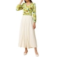 thumbnail image 2 of MODA NOVA Juniors Floral Print V Neck Lantern Long Sleeve Zipper Crop Blouse  Green S, 2 of 6