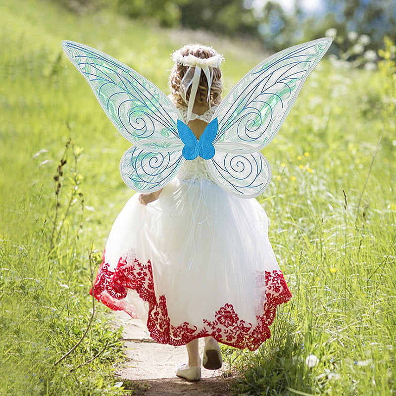 Madioluye Kids Sparkling Sheer Fairy Wings Halloween Elf Fancy Dress Costume Angel Wings Adult Butterfly Wings for Girls 