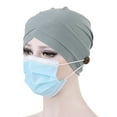 thumbnail image 1 of Women Turban Cap, Fashion Casual Solid Color Front Cross Design Beanie Bonnet Sleeping Cap Hair Care Cap with Button Headwear Head Wrap for Daily Wear, 1 of 8