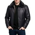 thumbnail image 3 of Men's Winter Plus Velvet Leather Jacket with Solid Color Design, Casual Style for Cold Weather Outings, Holiday Events, and Everyday Wear,Black,L, 3 of 7