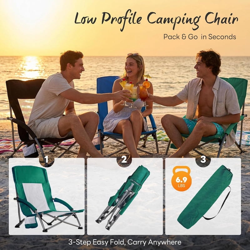 テーブル・チェア・ハンモック PFS LAWN CHAIR - LOW BACK BEACH CHAIR Simenmax Low Beach Chair Set of 2 – Folding Camping Chair for