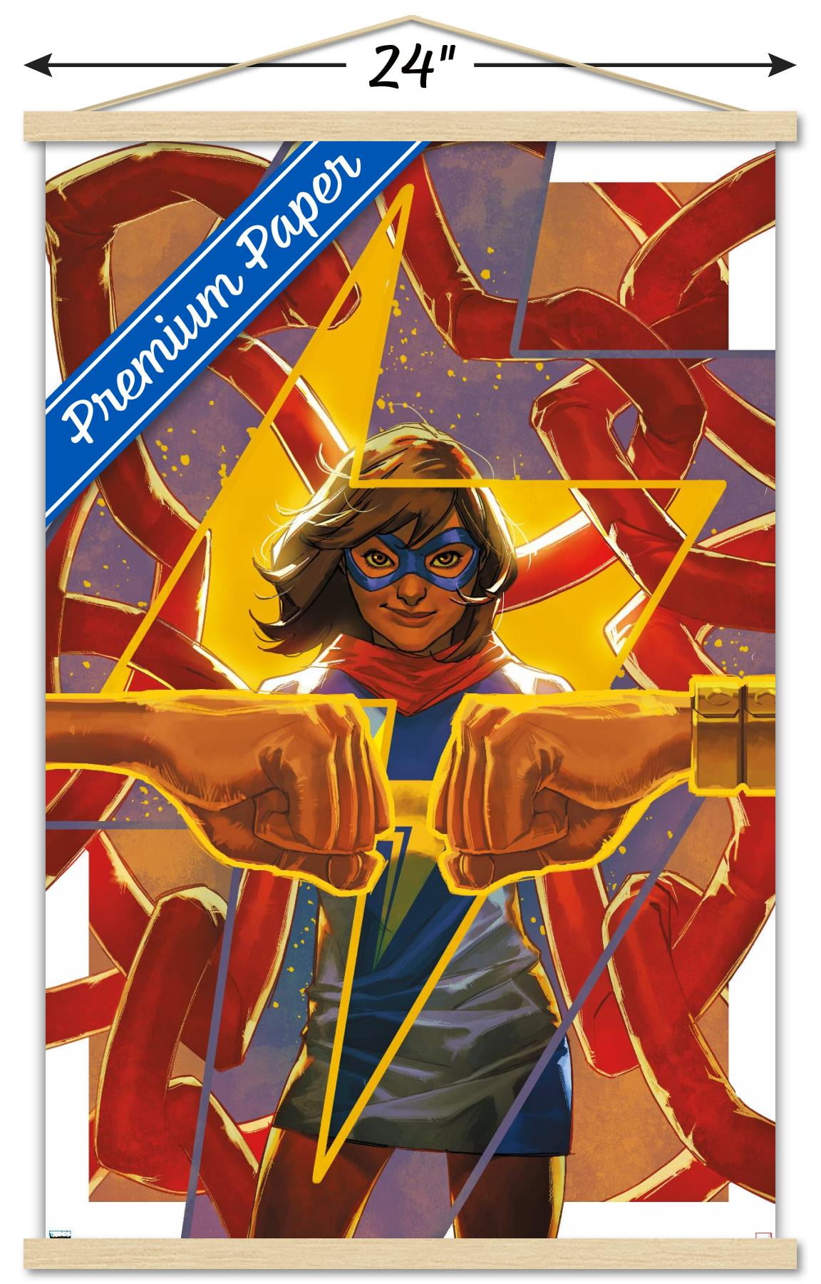 Marvel Comics - Ms. Marvel - Fearless #4 Wall Poster with Wooden Magnetic Frame, 22.375" x 34"