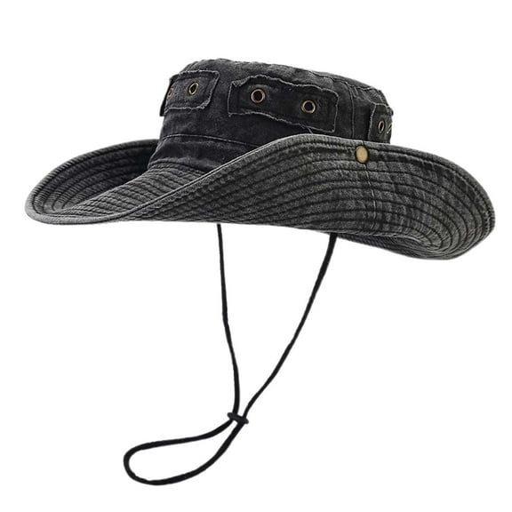 Vintage Washed Unisex Sun Hat Brass Buckle, Wide Brim for Sun Protection, Durable, Adjustable Fit, for Hiking, Fishing & Outdoor, One Size