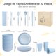 thumbnail image 4 of Juego de Vajilla de Paja de Trigo, 28 Piezas, sin BPA, con Tazón, Plato, Cuchara, Tenedor, Taza y Palillos, Apto para Lavavajillas y Microondas, para Picnic, Camping, Dormitorio (Azul), 4 of 4