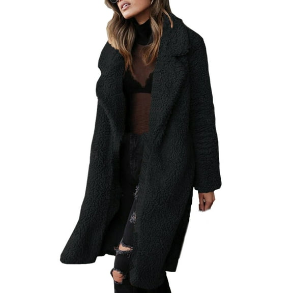 Winter Women Jacket Double-sided Fleece Turn-down Collar Long Sleeves Knee Length Keep Warm Cozy Overcoat Outdoor Daily Wear Jacket