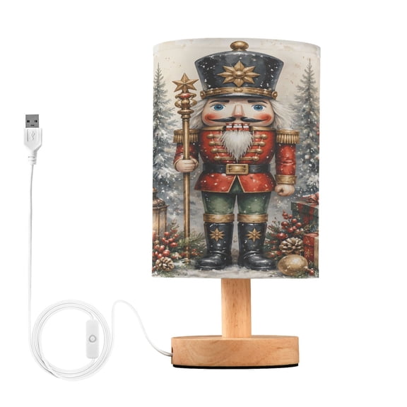 Christmas Nutcracker Table Lamp, Fully Dimmable Nightstand Lamp with USB and Linen Fabric Shade, Modern Gifts for Bedroom, Living Room, Office