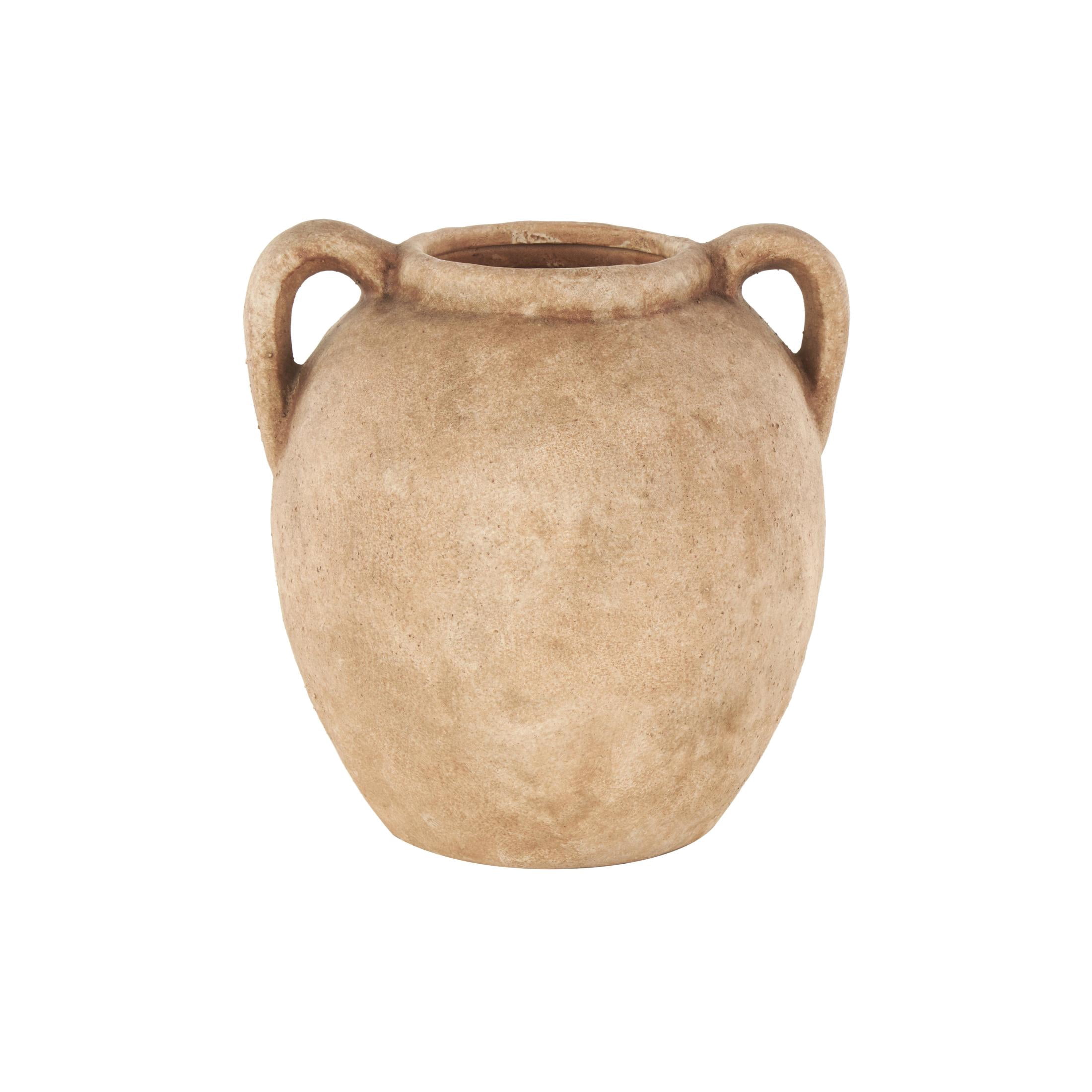 DecMode 10" Antique Style Textured Copper Ceramic Vase with Handles
