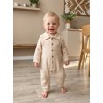 thumbnail image 4 of Cjfdfy Newborn Baby Boy Girl Fall Outfit Jumpsuit Collared Long Sleeve Button-down Pocket Solid Fall Romper Infant Crinkled Jumpsuit Soft Coming Home Fall Winter Outfit, 4 of 6