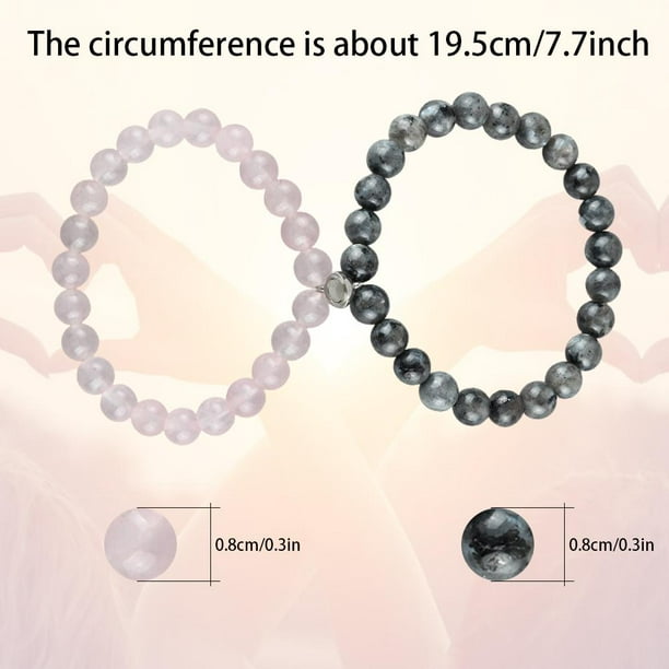 Couples Distance Stretch Bracelets | 8mm Beads (Black Agate and Pink Tiger's Eye) Large-Medium