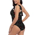 thumbnail image 4 of Easygdp Red Poker Women's One Shoulder Ruffle Monokini Bathing Suits with Removable Chest Pad, Quick Drying - Large, 4 of 8