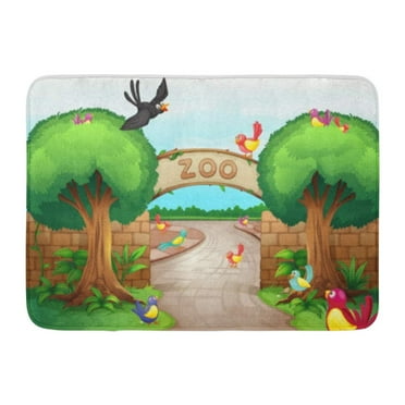 GODPOK Entrance Black Cartoon of Zoo Scene Park Gate Rug Doormat Bath Mat 23.6x15.7 inch