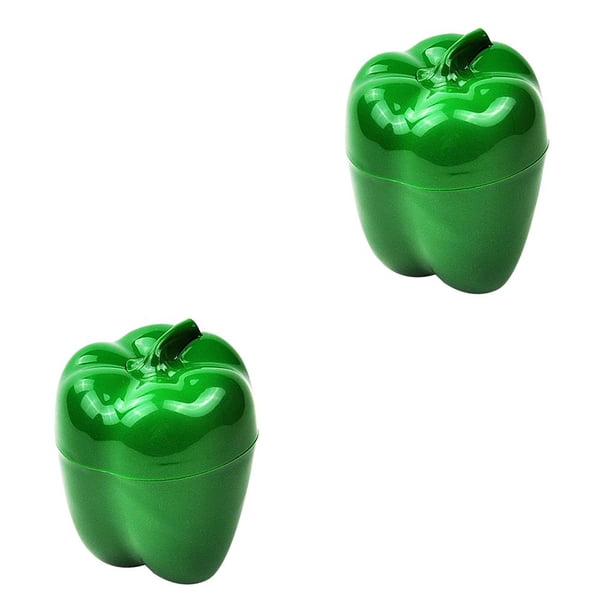 Inteprter Caja de almacenamiento de alimentos en forma de vegetales Recipiente de frutas de mantenimiento fresco reutilizable de plástico Conservador de Pimiento verde 9.5x9.8x11.5cm 2piezas Inteprter CBP032407