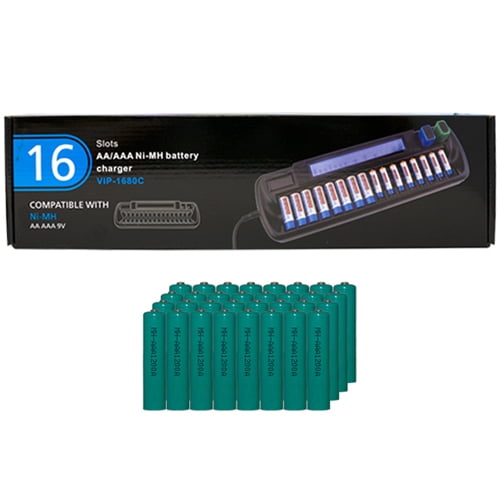 16 Bay AA / AAA LCD Battery Charger + 32 AAA 1200 mAh NiMH Batteries